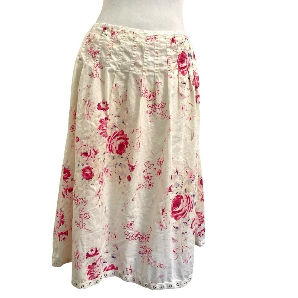 JOHNNY WAS Romantic Floral Print Midi A-Line Skirt Cottagecore Pretty size 2